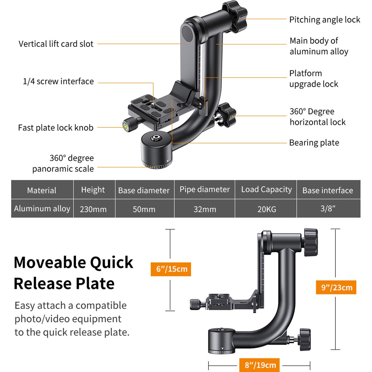 K&F Concept Gimbal Head Swing Head