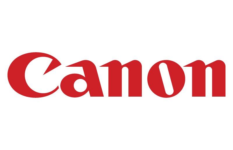 ein Canon Logo mit roter Schrift. hintergrund weiß