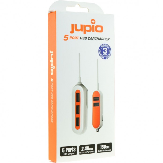 Jupio CAR0050 5-Port USB Kfz-Ladegerät – Mehrfach-Lader für unterwegs