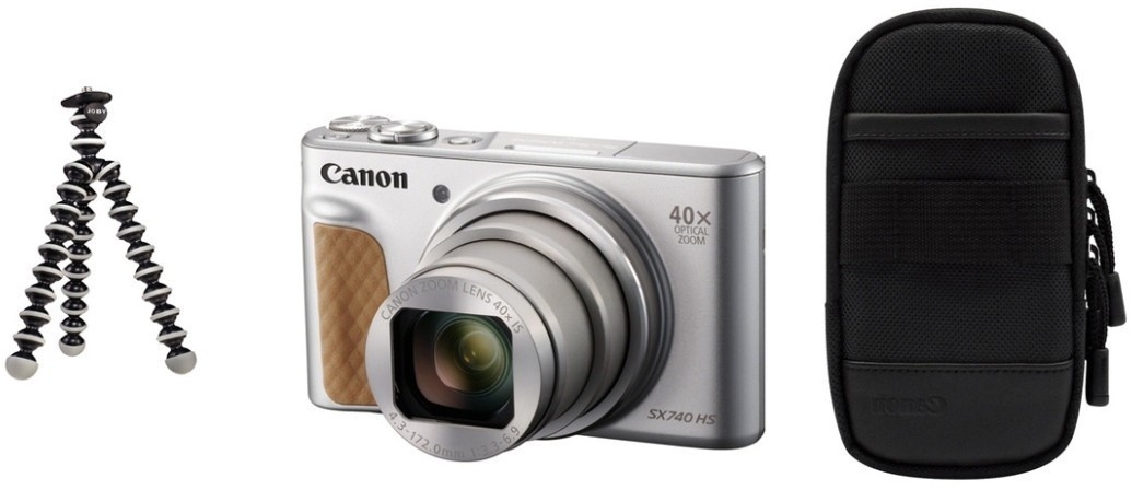 Canon PowerShot SX 740 HS Silver Travel Kit, including mini tripod and bag